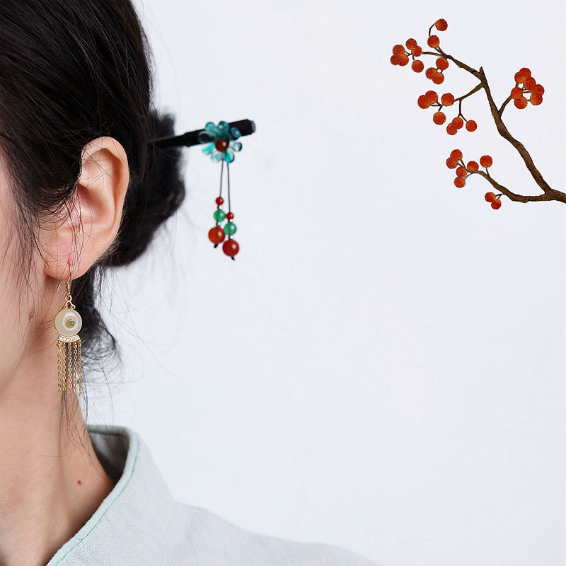 Natural Green Jade Feng Shui Auspicious Earrings