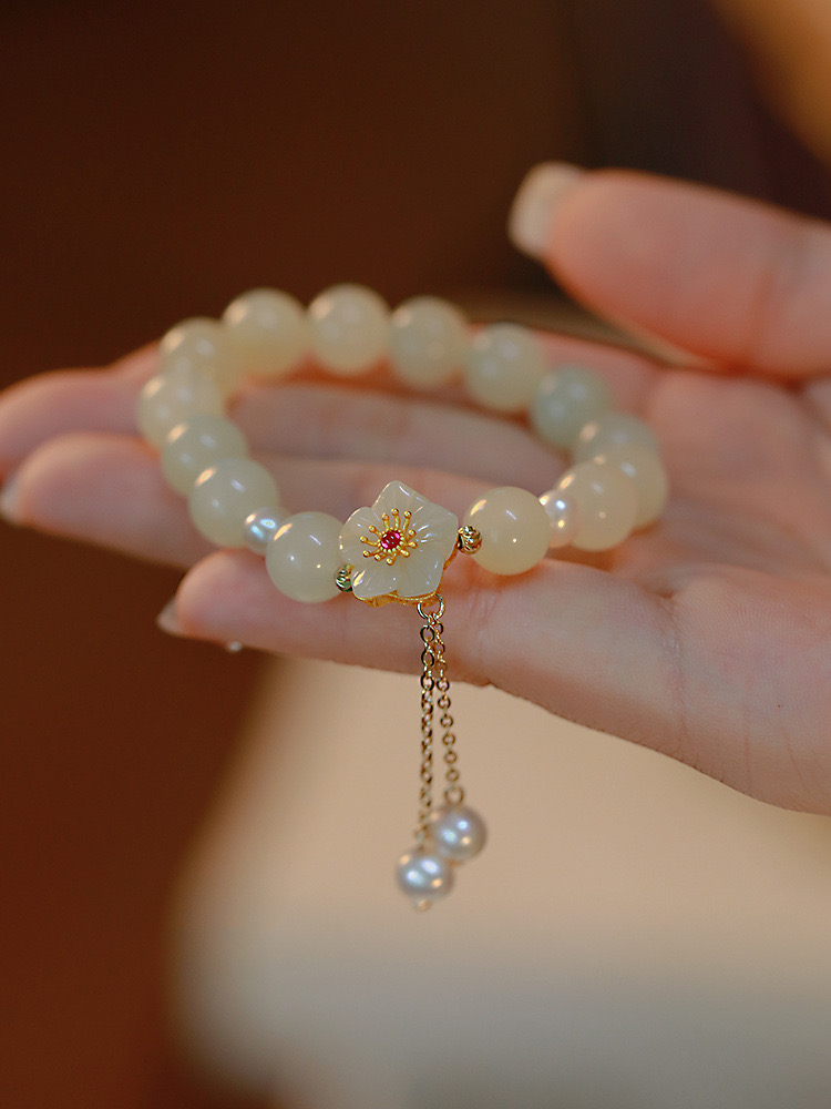 Natural Hetian Jade Feng Shui Peach Blossom Bracelet