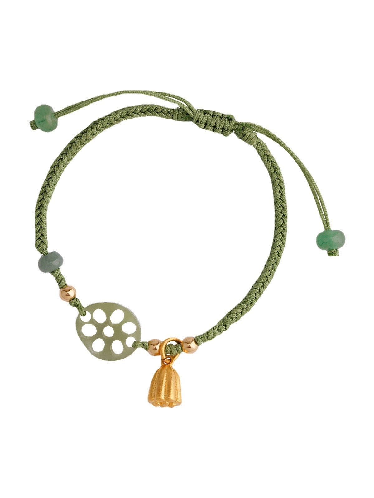 Natural Green Jade Feng Shui Lotus Rope Bracelet