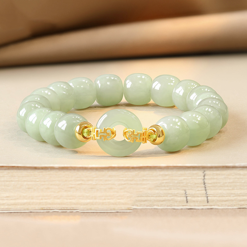 Natural Green Jade Luck & Peace Buckle Bracelet