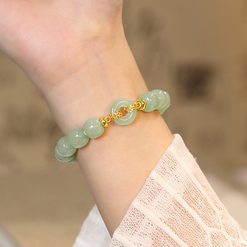 Natural Green Jade Luck & Peace Buckle Bracelet