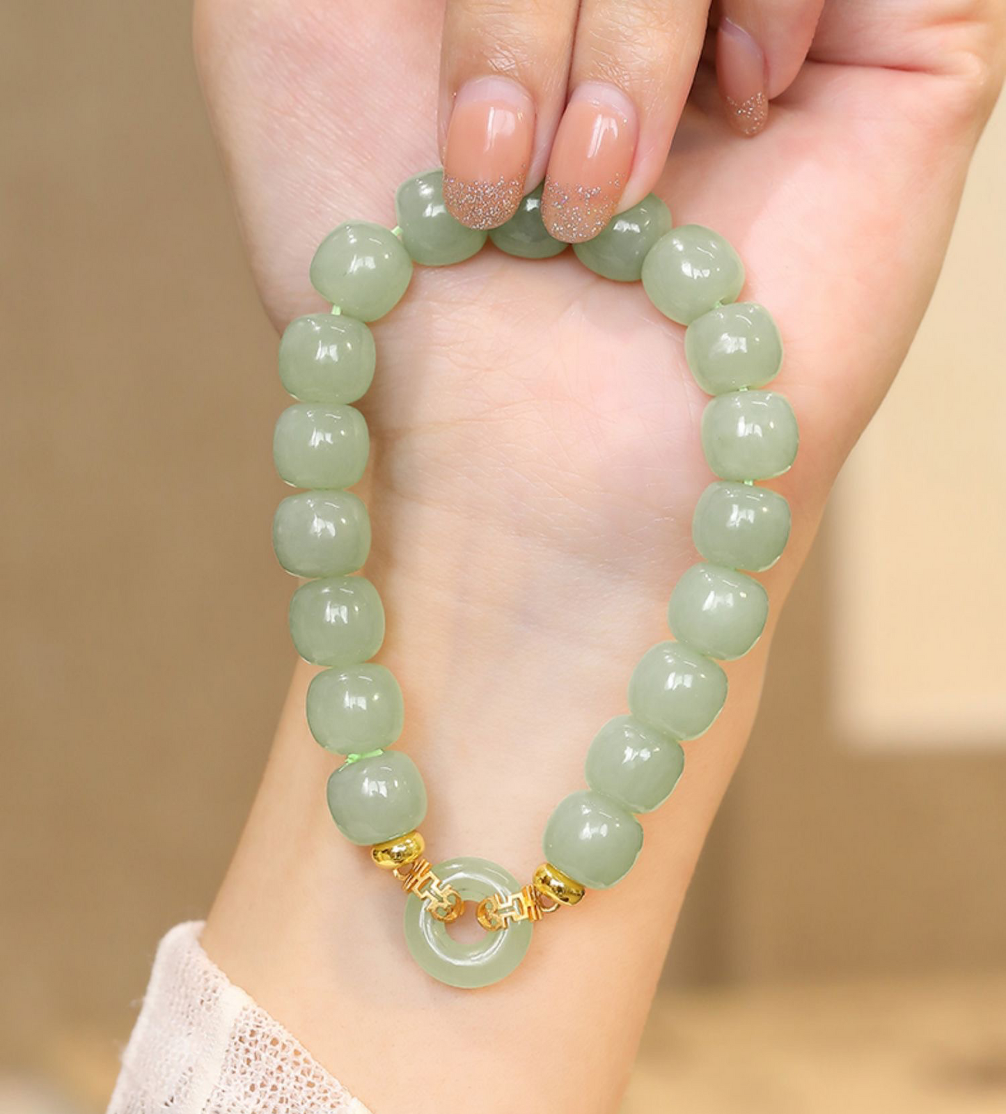 Natural Green Jade Luck & Peace Buckle Bracelet