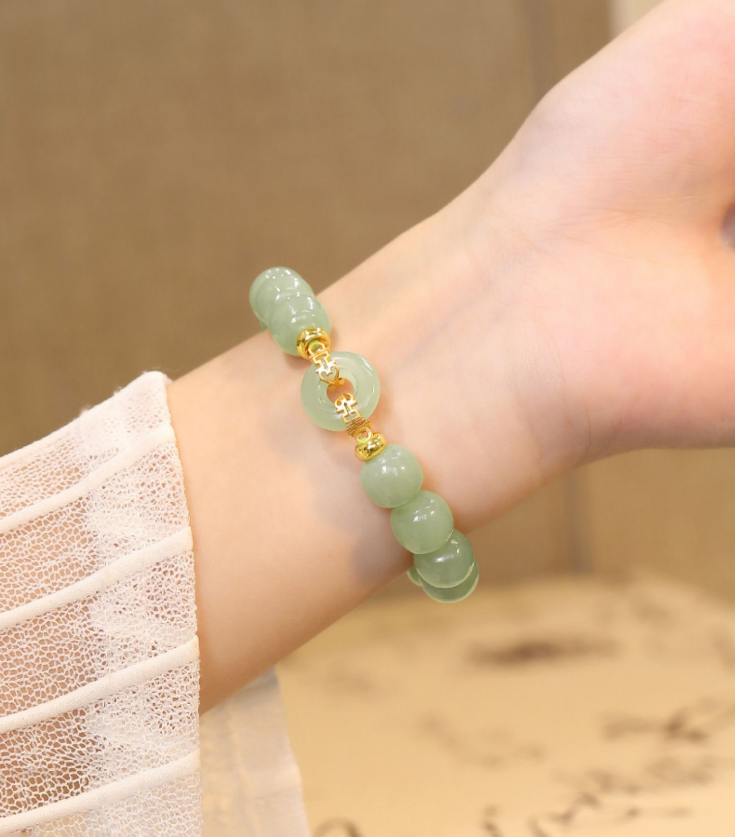 Natural Green Jade Luck & Peace Buckle Bracelet