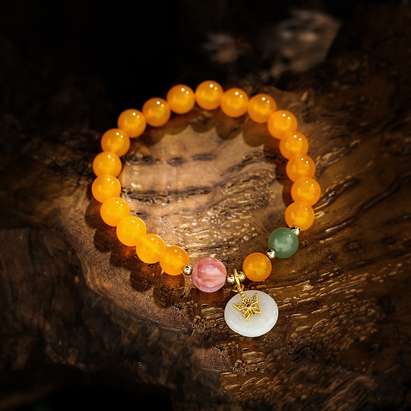 Hetian Jade Butterfly Pendant Bracelet