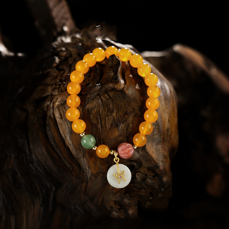 Hetian Jade Butterfly Pendant Bracelet