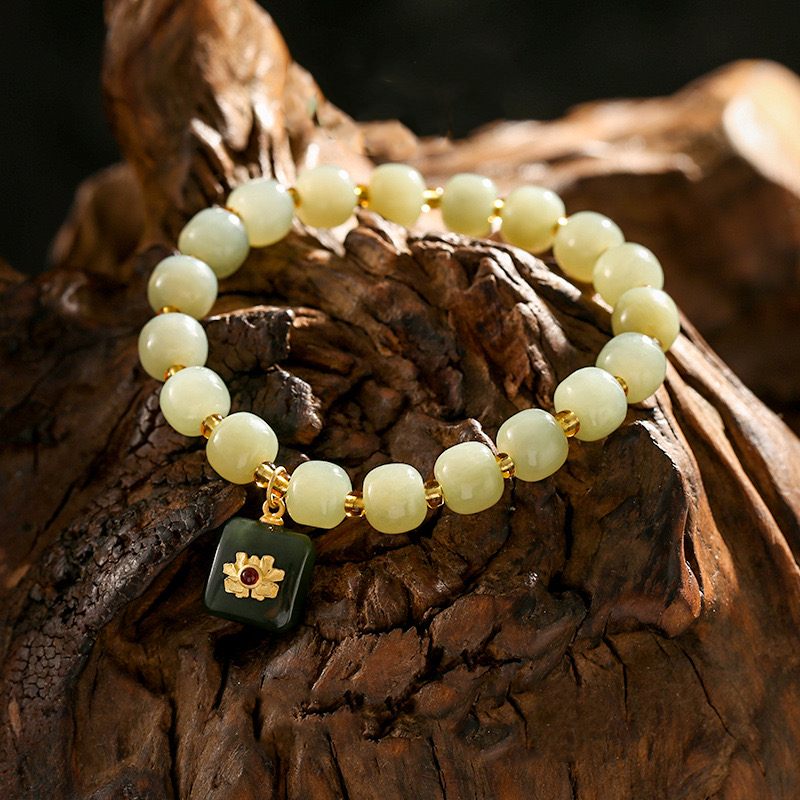 Natural Hetian Jade Feng Shui Flower Auspicious Bracelet