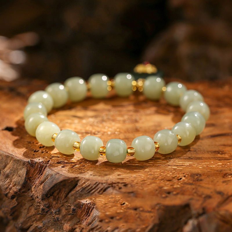 Natural Hetian Jade Feng Shui Flower Auspicious Bracelet