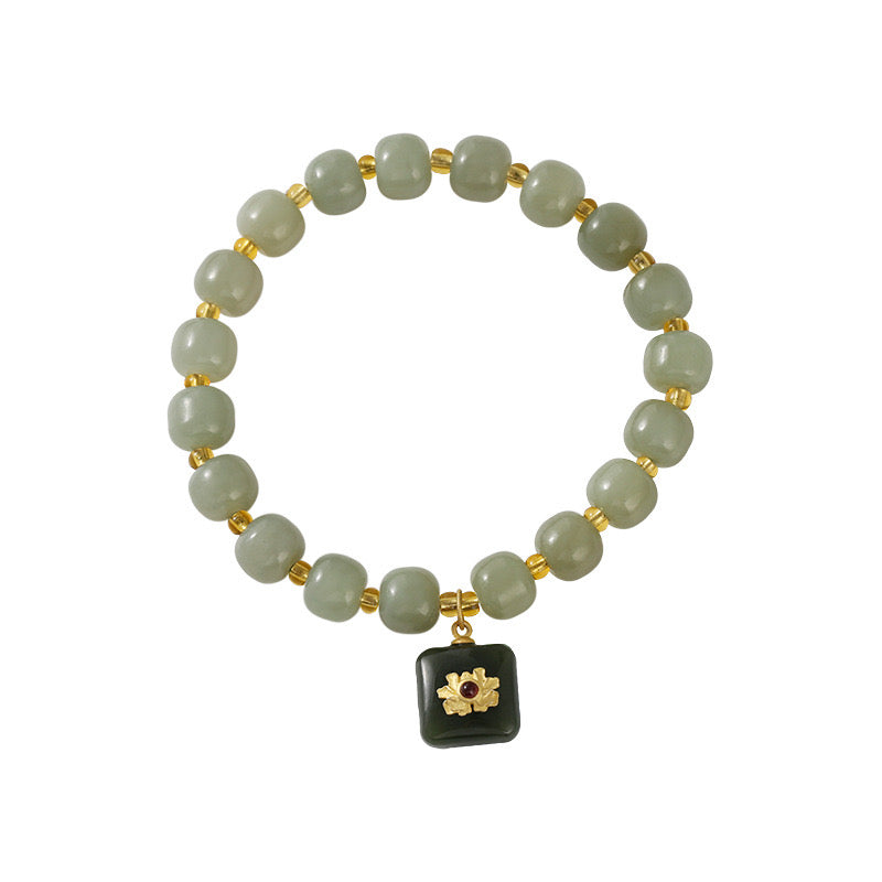 Natural Hetian Jade Feng Shui Flower Auspicious Bracelet