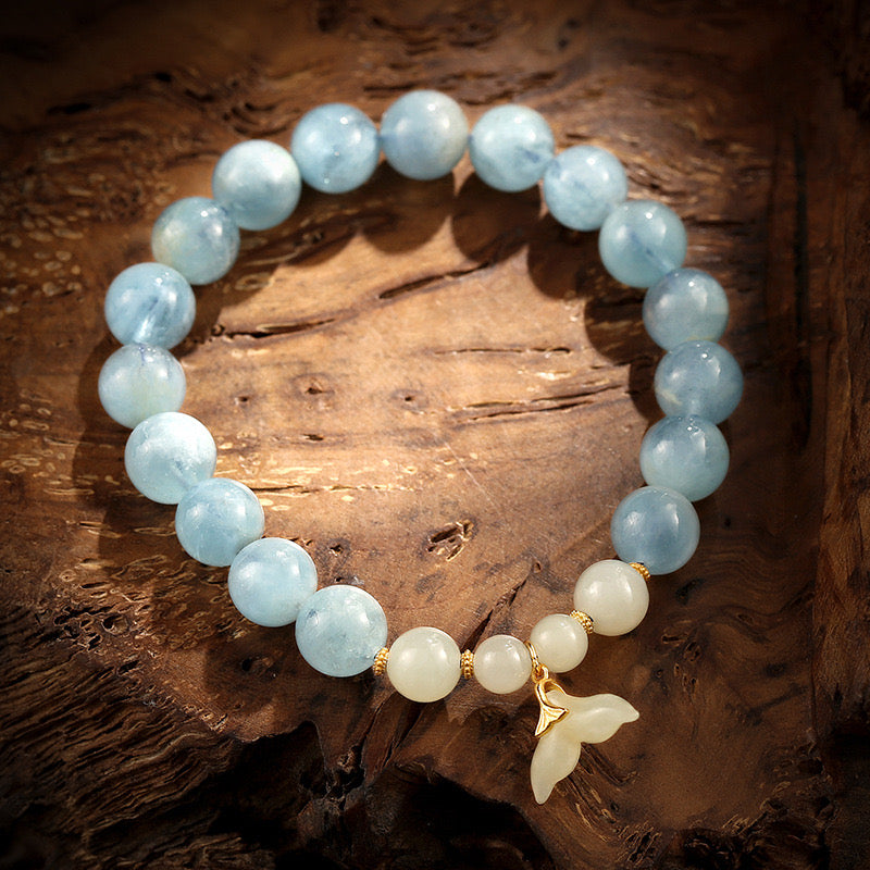 Natural Hetian White Jade Blue Agate Fishtail Bracelet