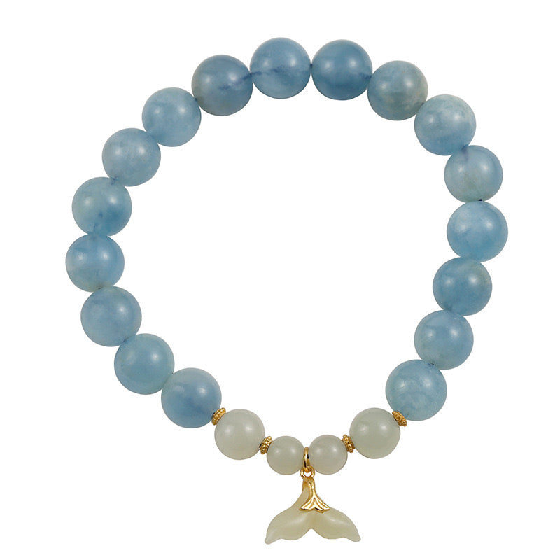Natural Hetian White Jade Blue Agate Fishtail Bracelet