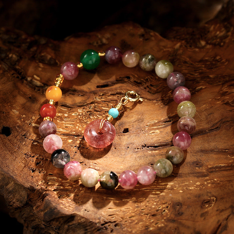 Natural Amber Strawberry Crystal Ruyi Bracelet