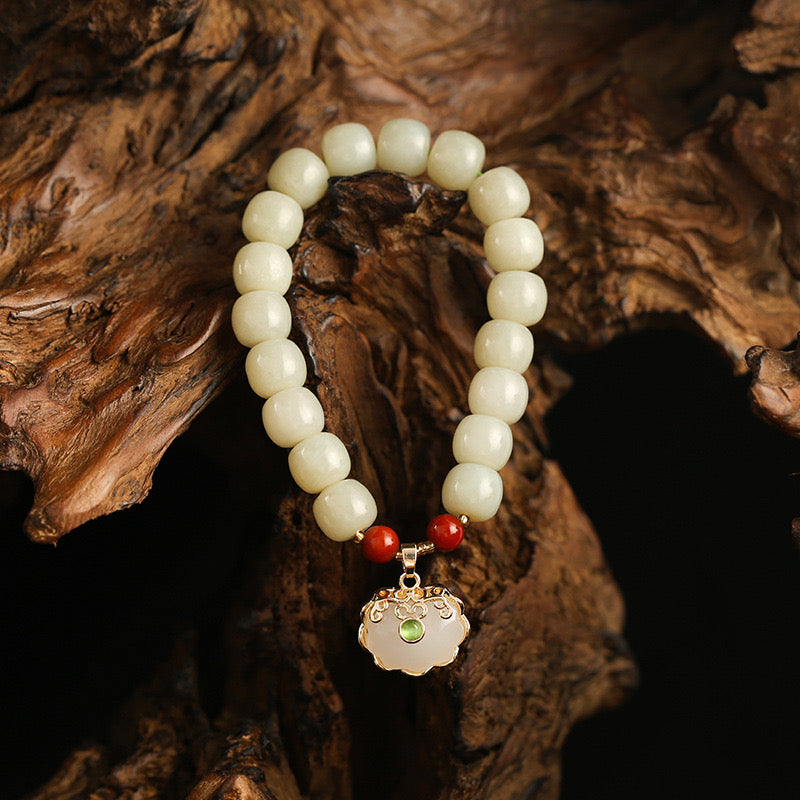 Natural Hetian Jade Ruyi Longevity Lock Bracelet