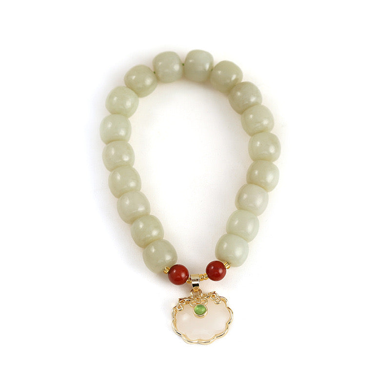 Natural Hetian Jade Ruyi Longevity Lock Bracelet