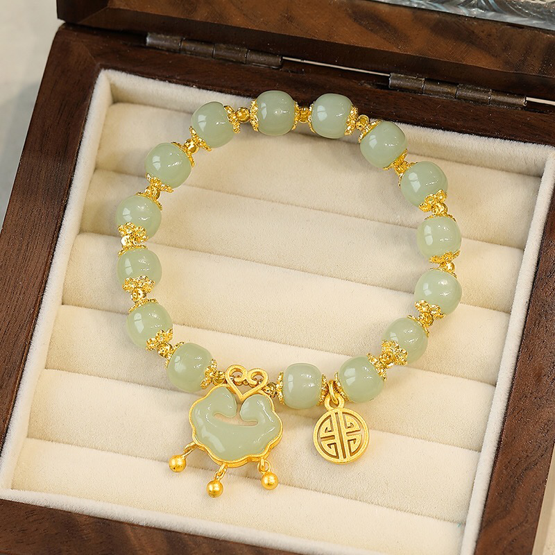 Natural Green Jade Lucky Lock Full Blessing Bracelet