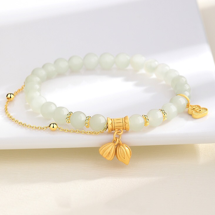Natural Green Jade Lucky Lotus Bracelet