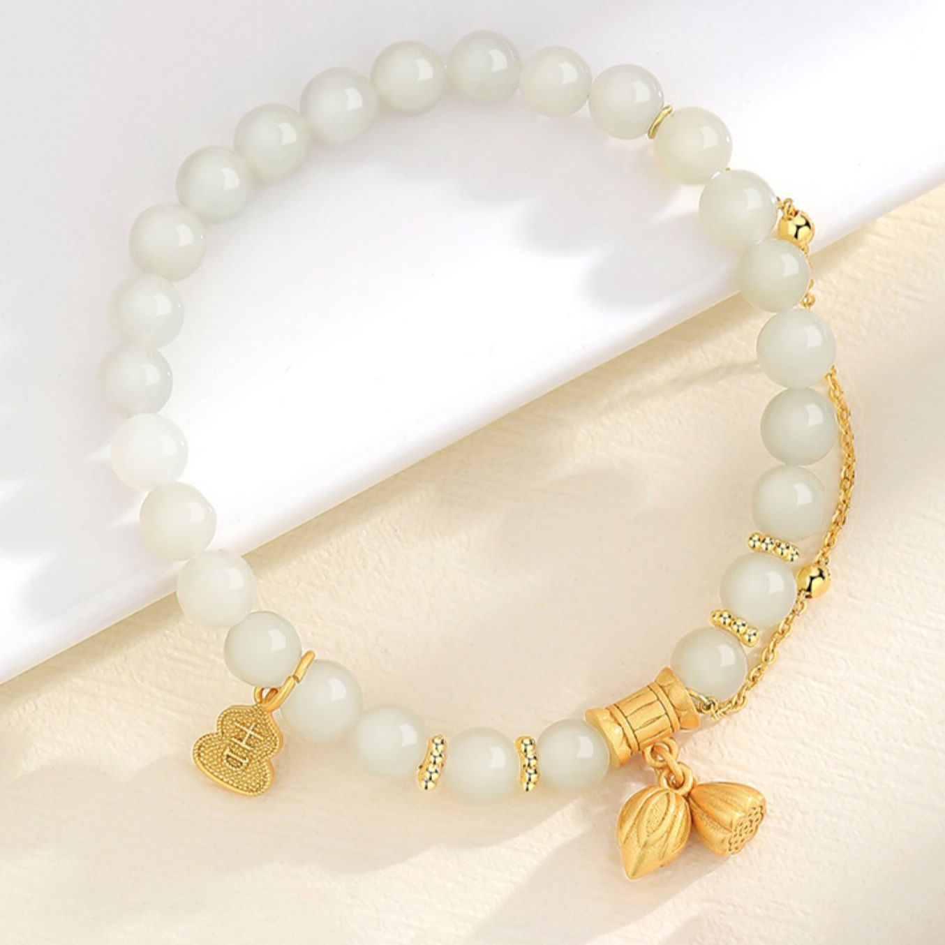 Natural Green Jade Lucky Lotus Bracelet