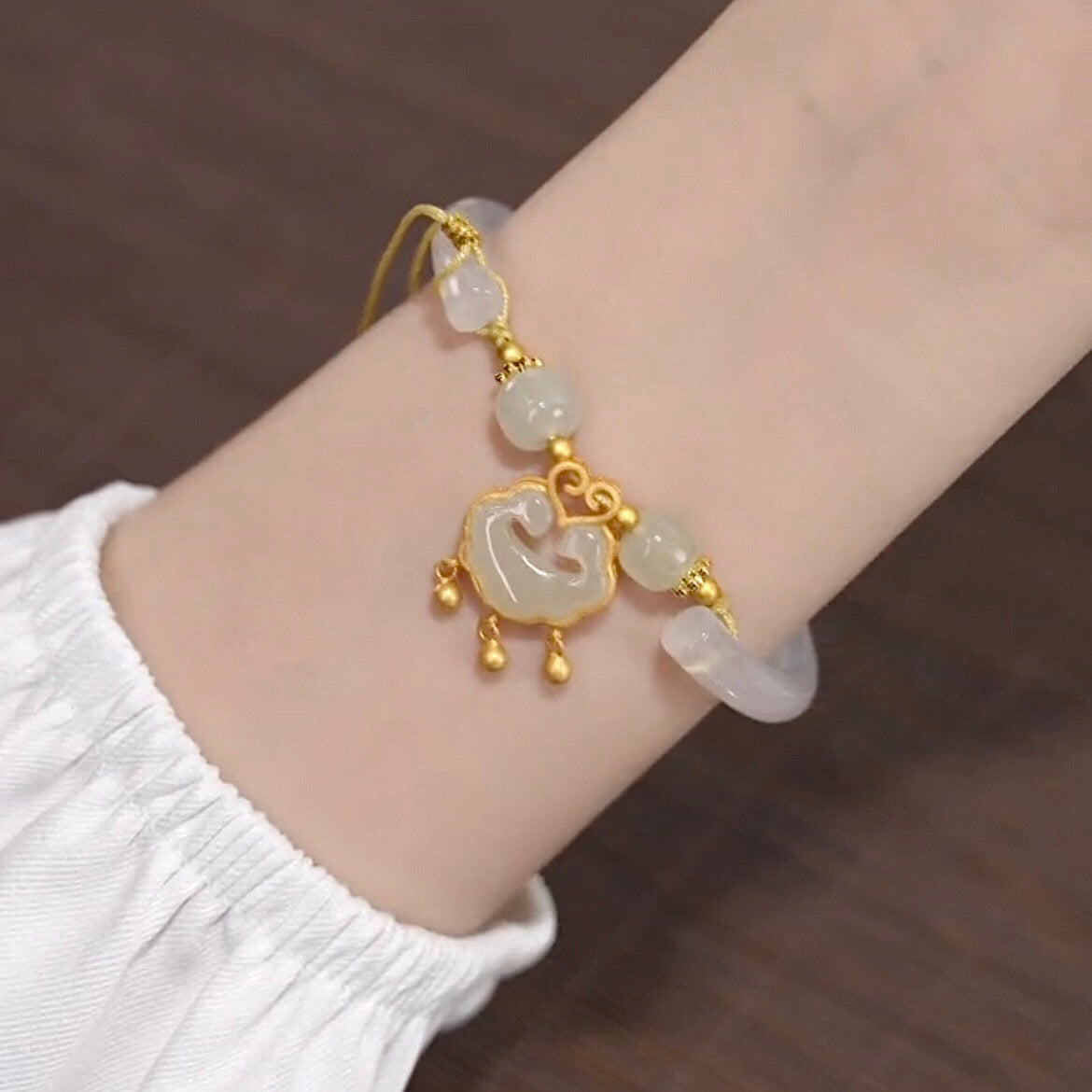 Natural Green Jade Lucky Lock Bangle