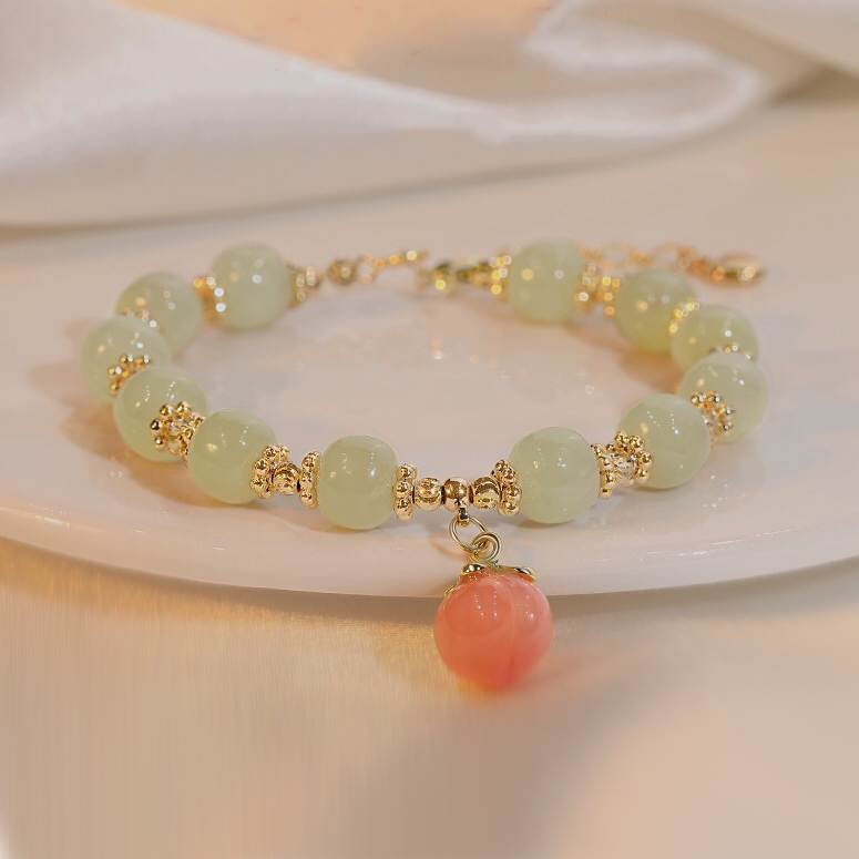 Natural Hetian jade Feng Shui Peach Bracelet