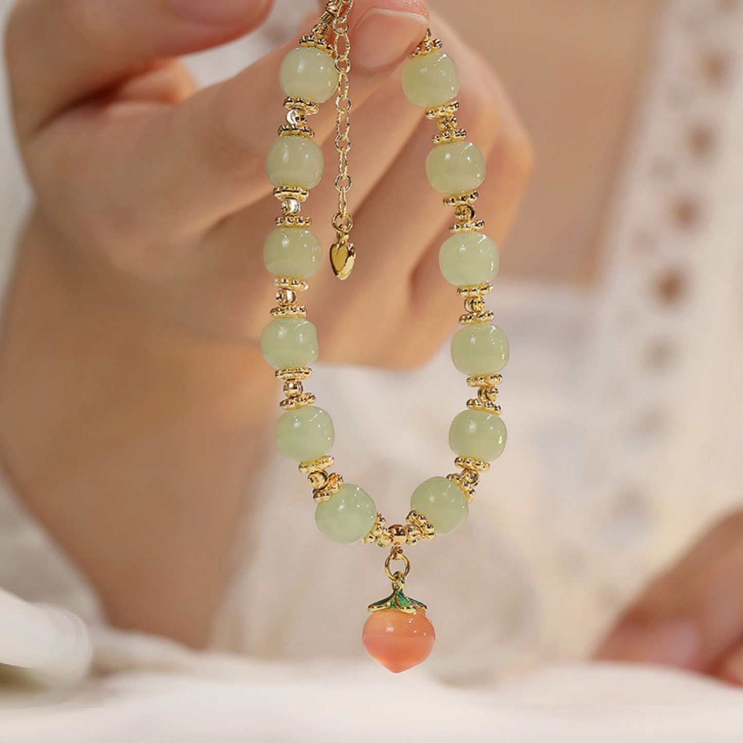 Natural Hetian jade Feng Shui Peach Bracelet