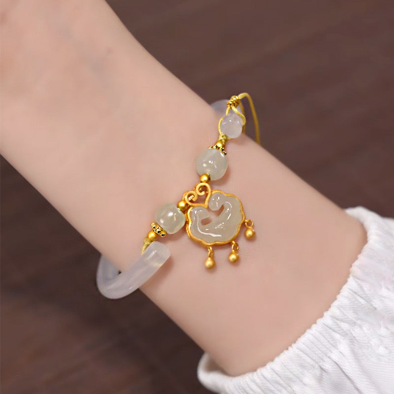Natural Green Jade Lucky Lock Bangle