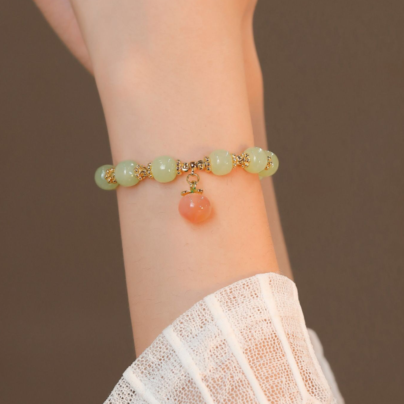 Natural Hetian jade Feng Shui Peach Bracelet