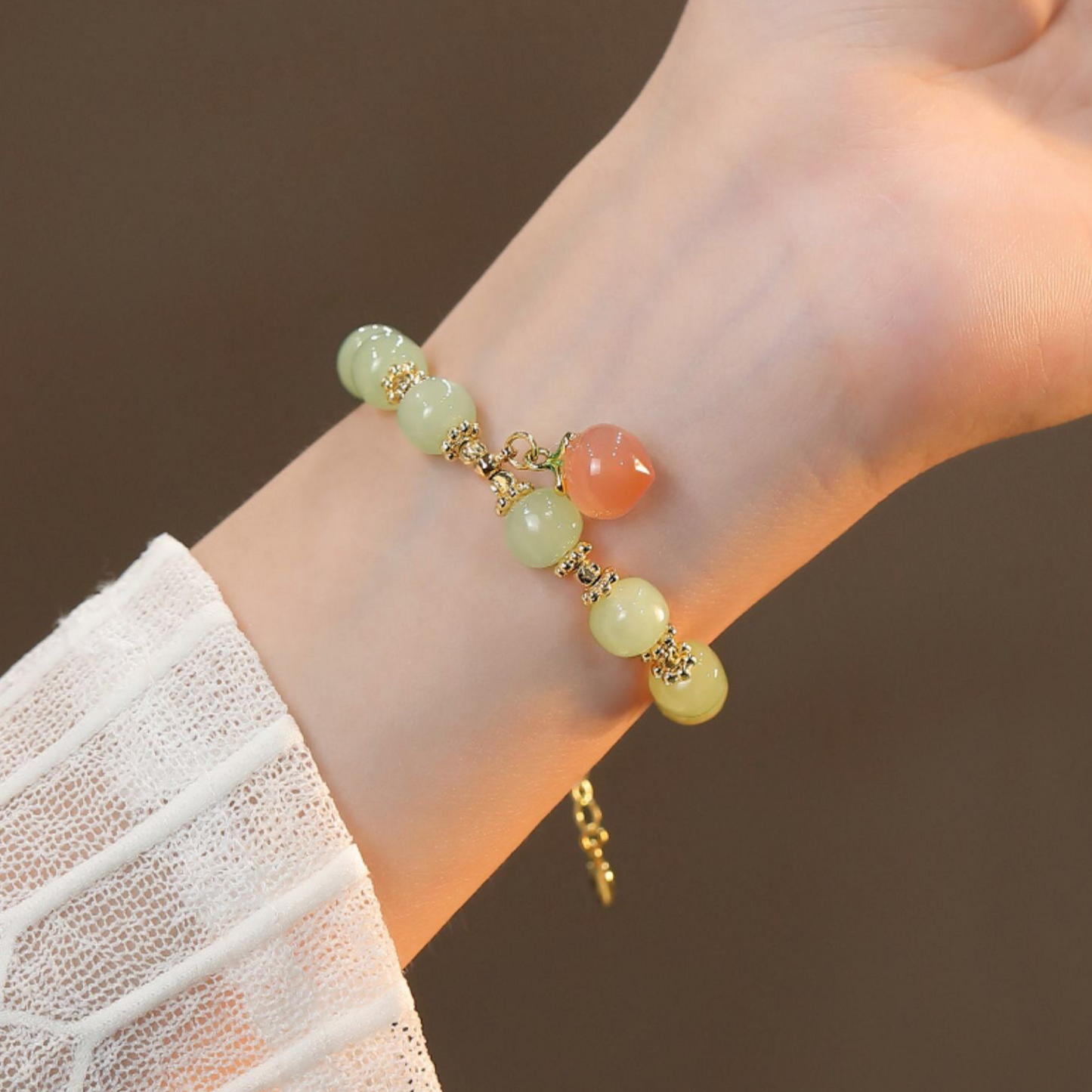 Natural Hetian jade Feng Shui Peach Bracelet