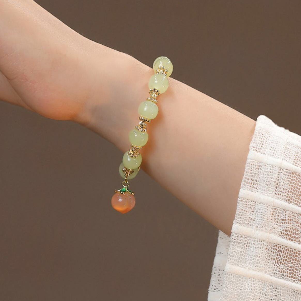 Natural Hetian jade Feng Shui Peach Bracelet