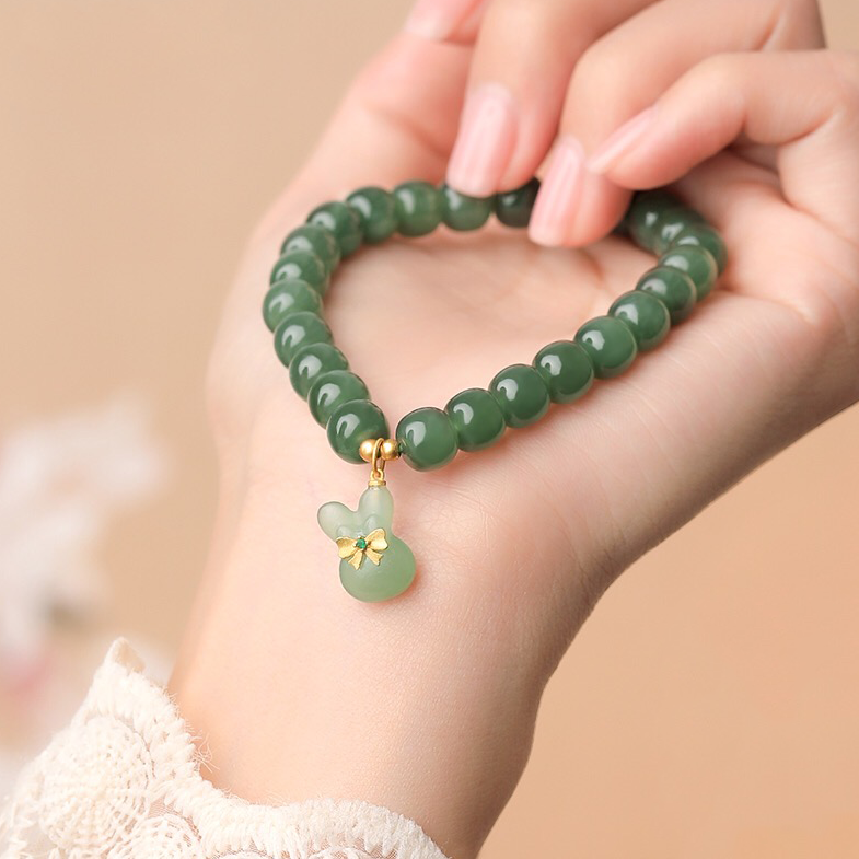 Hetian Jade Auspicious Rabbit Pendant Bracelet