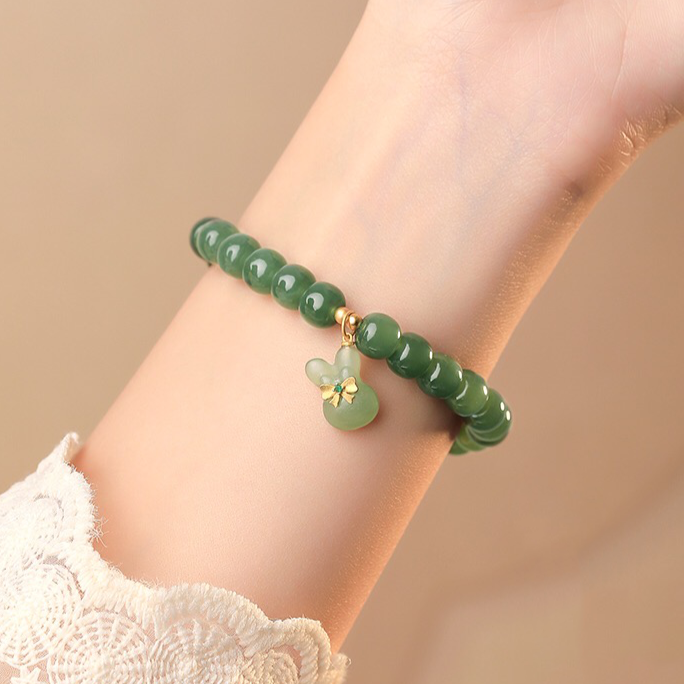 Hetian Jade Auspicious Rabbit Pendant Bracelet