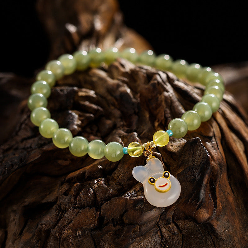 Natural Hetian Green Jade Feng Shui Rabbit Bracelet
