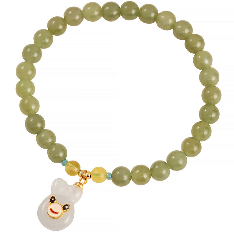 Natural Hetian Green Jade Feng Shui Rabbit Bracelet