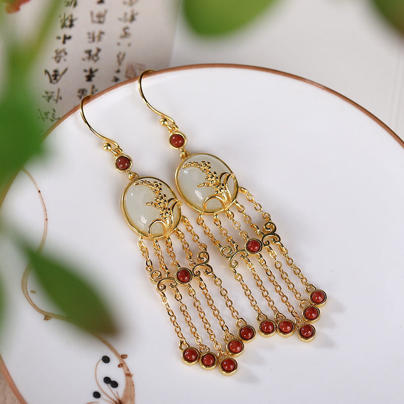 Natural Green Jade Southern Red Agate Earrings