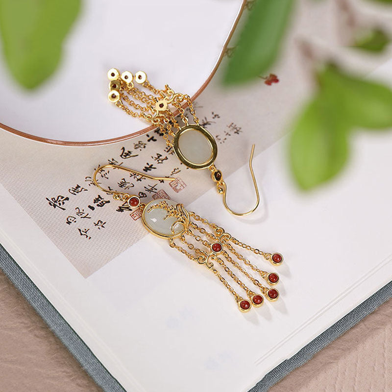 Natural Green Jade Southern Red Agate Earrings