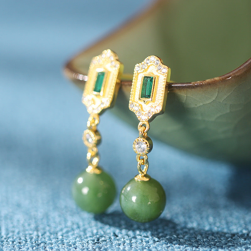 Natural Green Jade Tassel Earrings