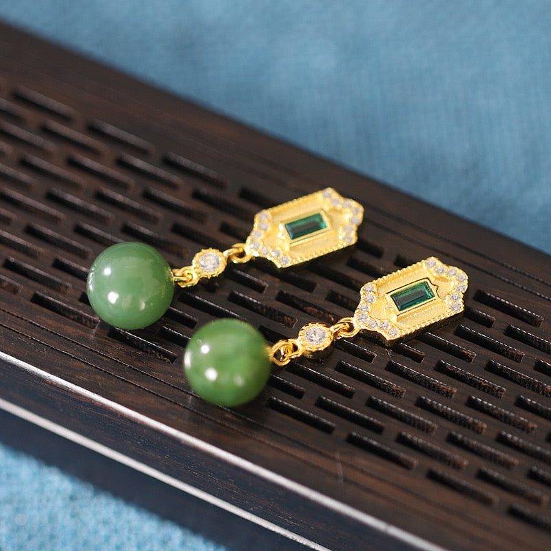 Natural Green Jade Tassel Earrings
