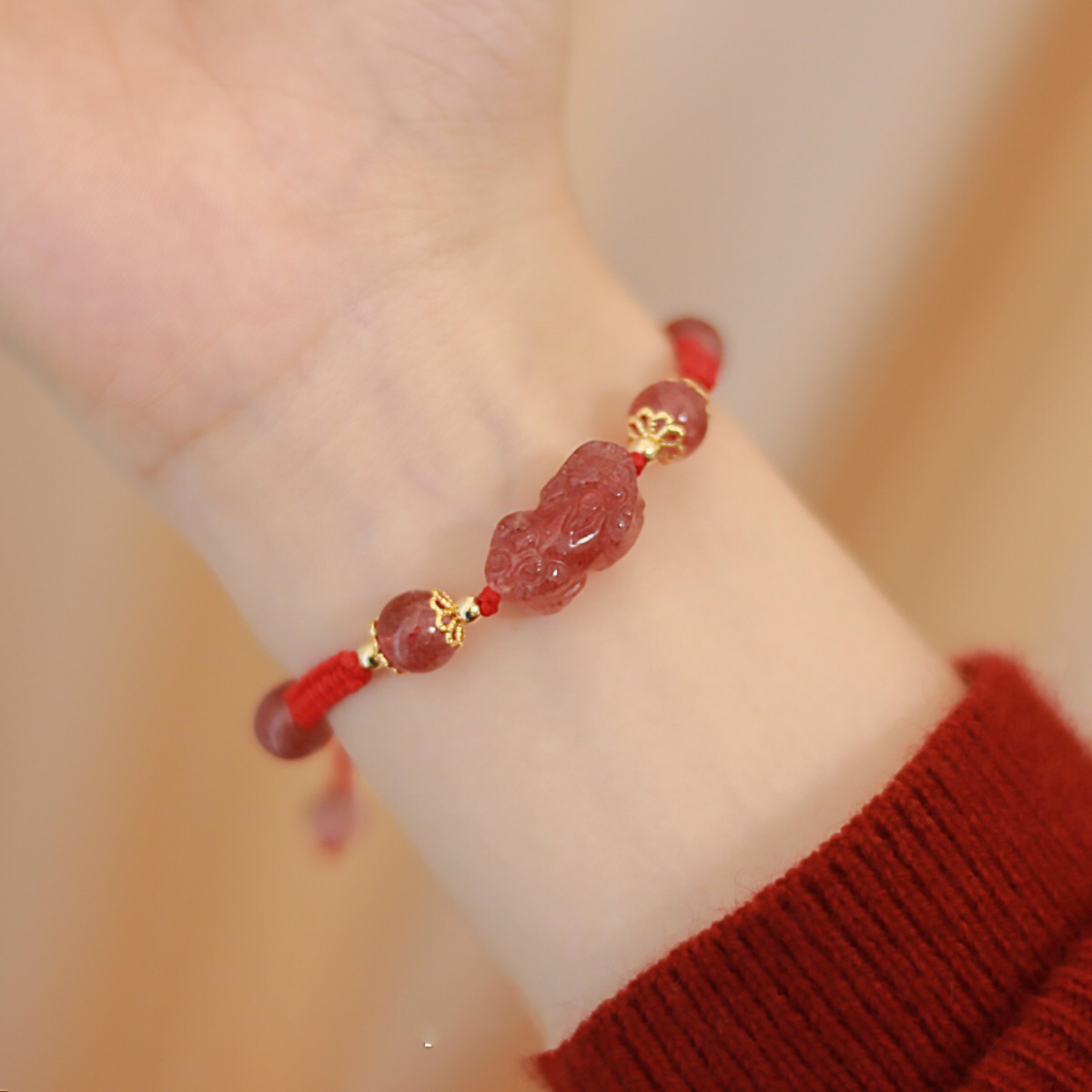 Natural Yanyuan Agate Pixiu Protection Rope Bracelet
