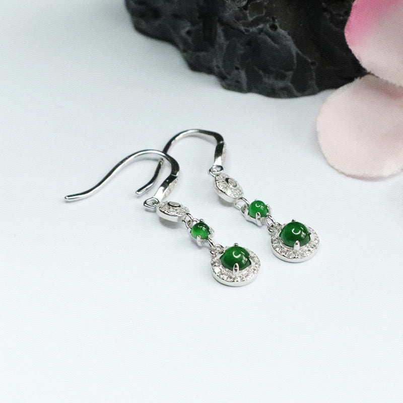Natural Emerald Jade Ice Emperor Green Stud Earrings