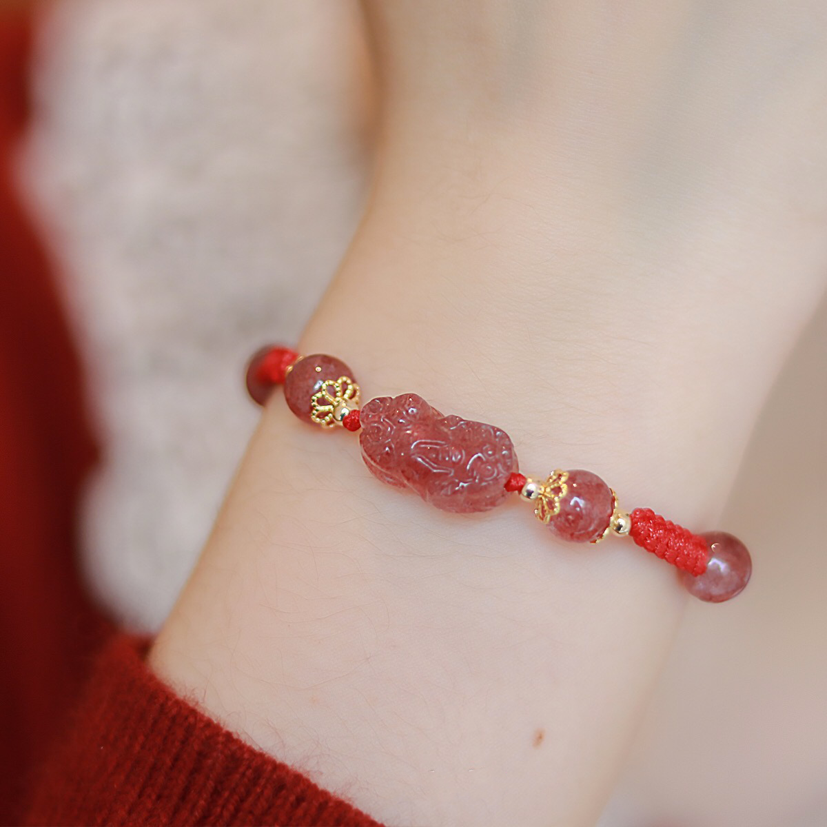Natural Yanyuan Agate Pixiu Protection Rope Bracelet