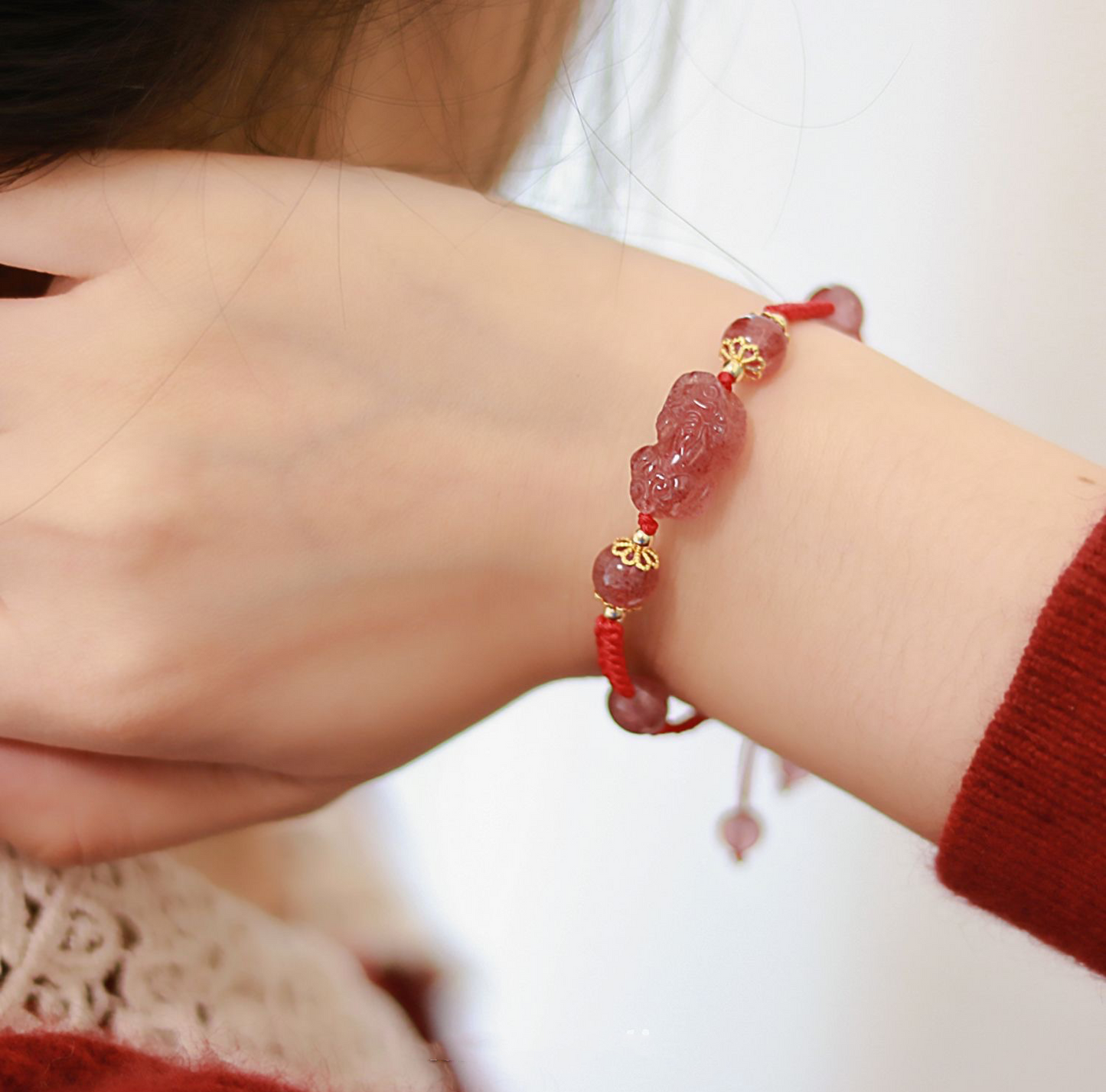 Natural Yanyuan Agate Pixiu Protection Rope Bracelet