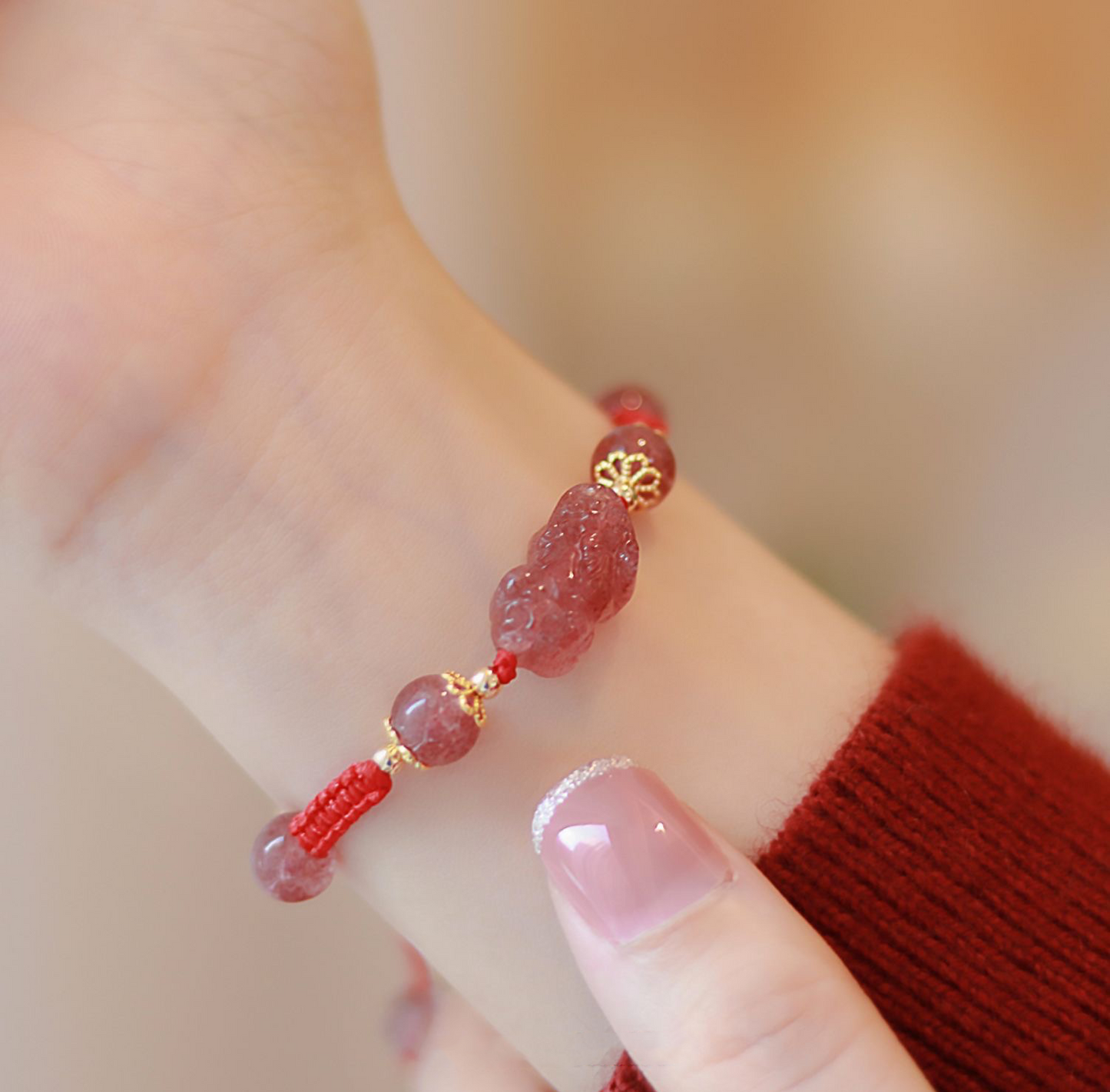 Natural Yanyuan Agate Pixiu Protection Rope Bracelet