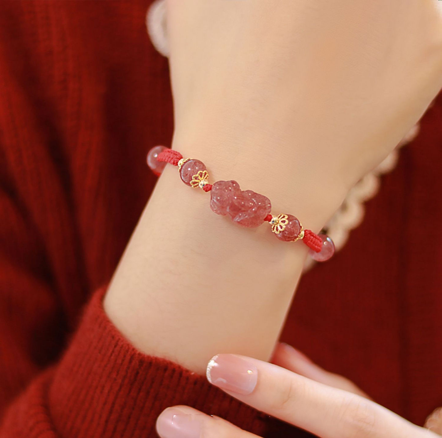 Natural Yanyuan Agate Pixiu Protection Rope Bracelet