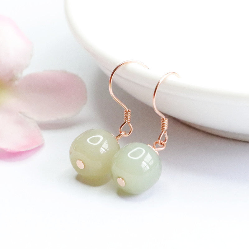 Natural Green Jade Feng Shui Grapes Earrings