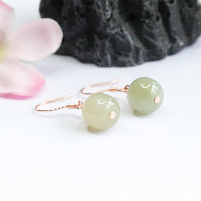 Natural Green Jade Feng Shui Grapes Earrings