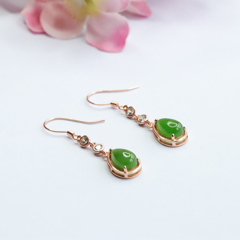 Natural Green Jade Jasper Teardrops Earrings