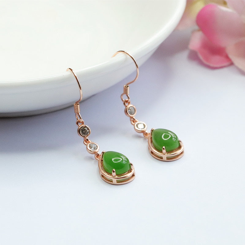 Natural Green Jade Jasper Teardrops Earrings
