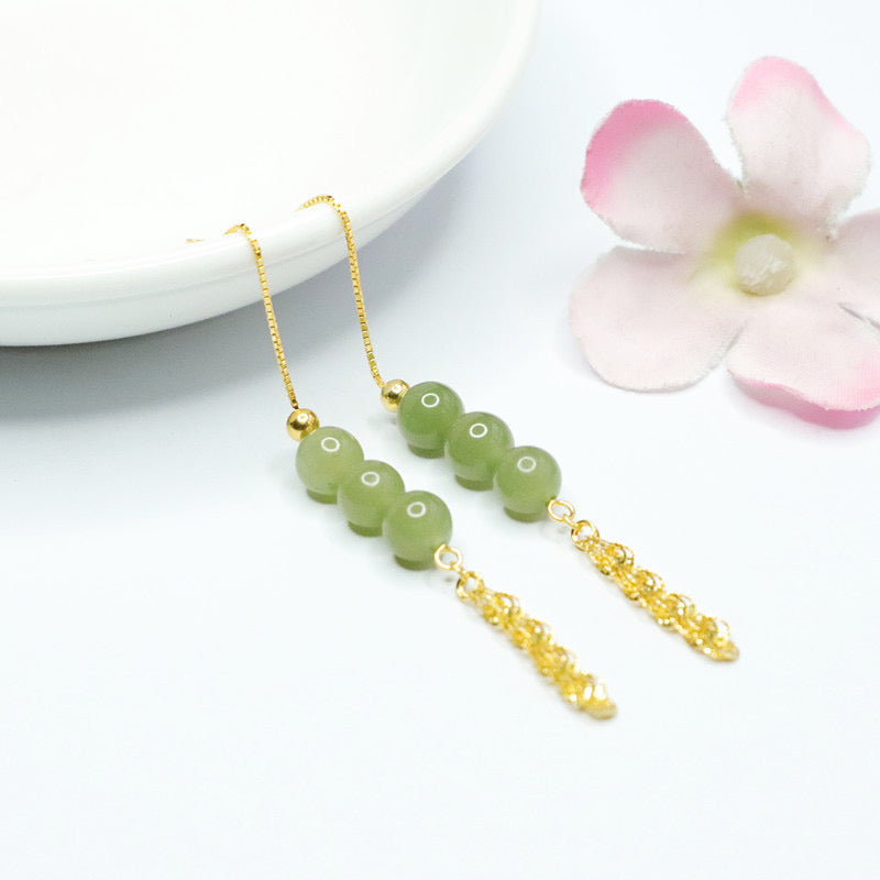 Natural Green Jade Feng Shui Grapes Earrings