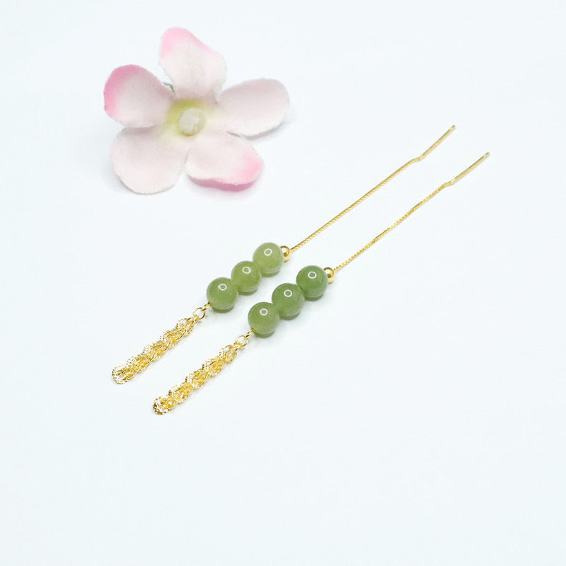 Natural Green Jade Feng Shui Grapes Earrings