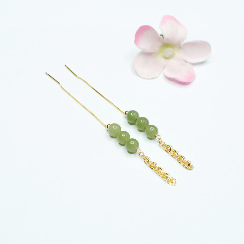 Natural Green Jade Feng Shui Grapes Earrings