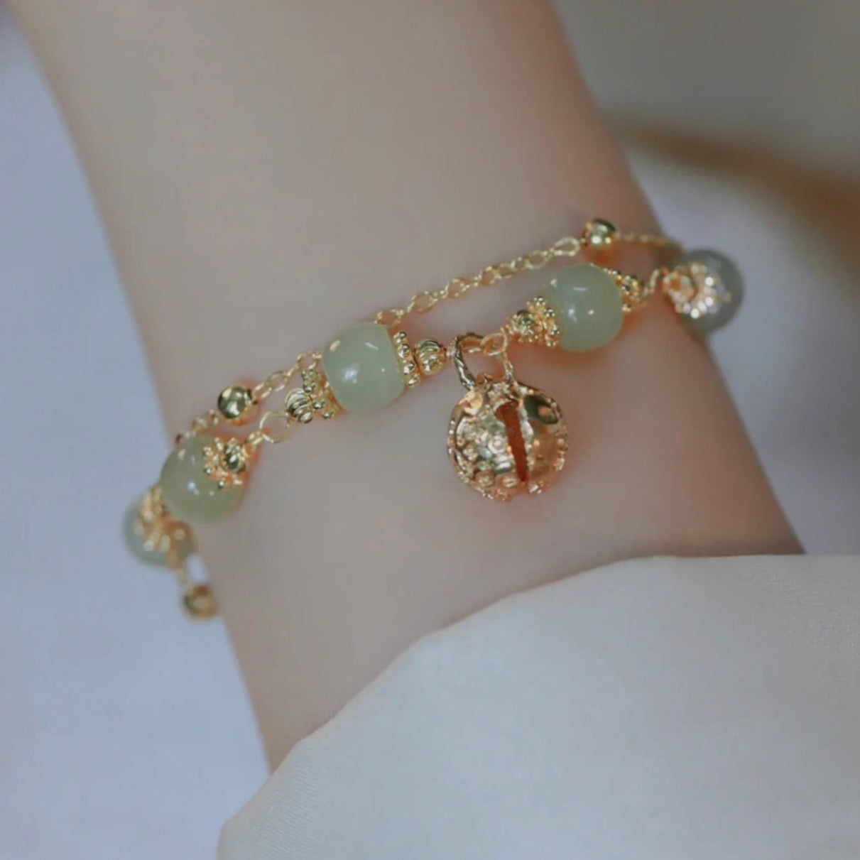 Natural Green Jade Luck and Protection Bell Bracelet - Special