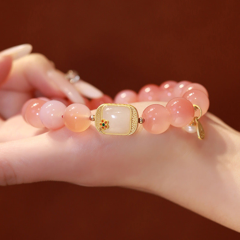 Natural Yanyuan Agate Auspicious Feng Shui Flower Wealth Bracelet
